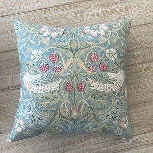 William Morris Strawberry Thief Slate Vellum Blue Throw Pillow Cover, 18x18